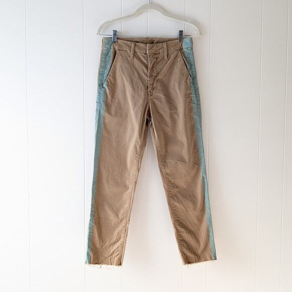 MOTHER The Shaker Brown/Blue Prep Fray Killing Time Cropped Pants, size 25/US 2 - Picture 1 of 12